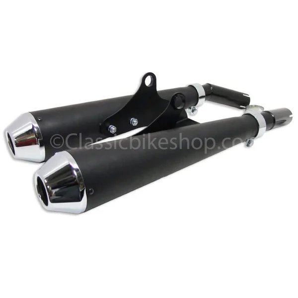Triumph Hinckley T100 Bonneville Black & Chrome Megaphone Silencer Kit