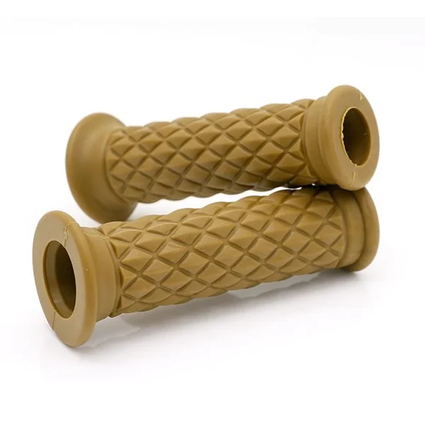 Universal Khaki Beige Rubber Grips For 7/8" Handlebars Dimond Pattern - Image 2