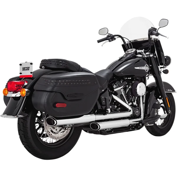 Vance & Hines 3" Twin Slash Slip-On PCX Mufflers for 2018-2024 Harley Softail Deluxe & Heritage FLDE/ FLHC - Chrome - Image 2
