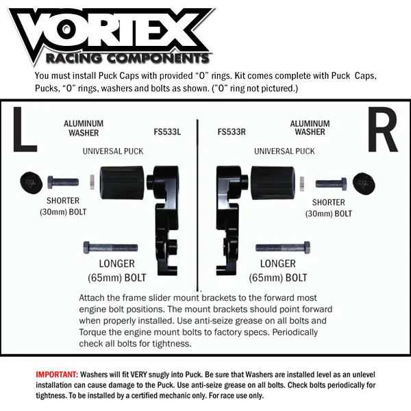 Vortex V3 Frame Sliders (No Fairing Mods) Suzuki GSX-R1000 09-16 - Image 2